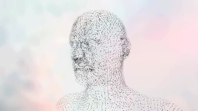 人脸模型在白色背景下旋转的数字动画