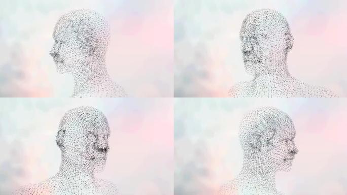 人脸模型在白色背景下旋转的数字动画