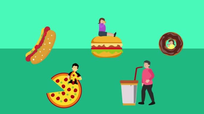 胖子吃垃圾食品的群体动画