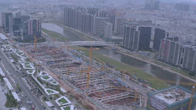 深圳国际会展中心在建工地基坑支护航拍