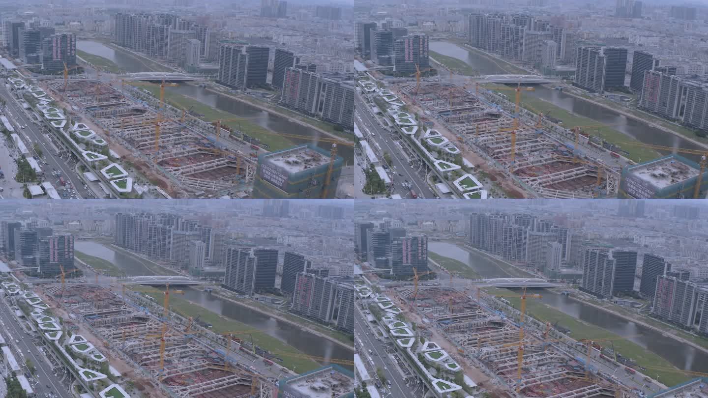 深圳国际会展中心在建工地基坑支护航拍