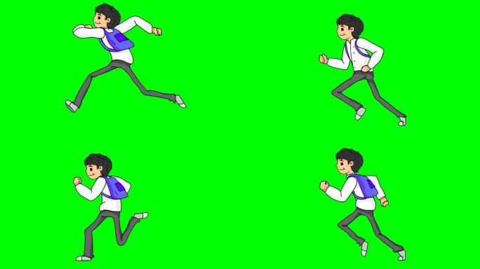 用背包奔跑少年男孩的动画。