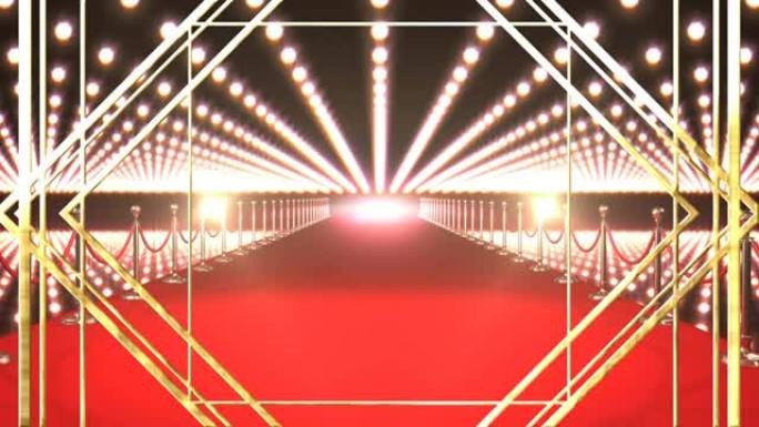 相机闪光灯和红地毯场地上的金色图案动画