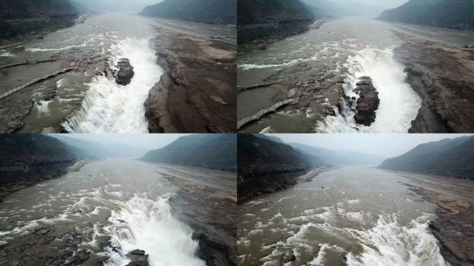 中国陕西无人驾驶飞机湖口瀑布景观