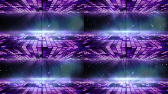 雪花和灯光在发光的紫色方块上的动画