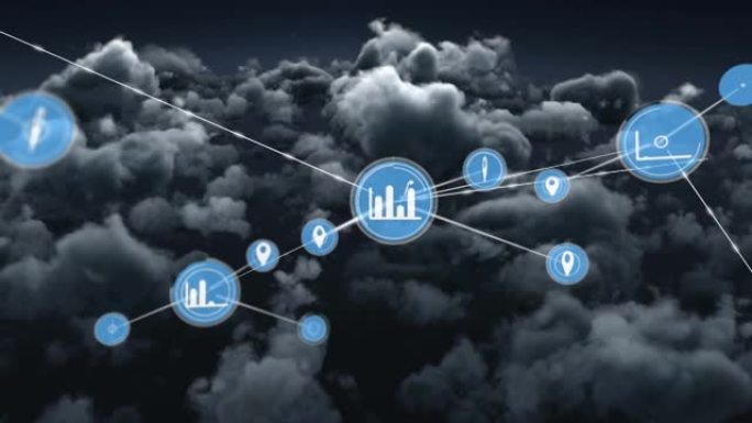 云和天空上连接网络的动画