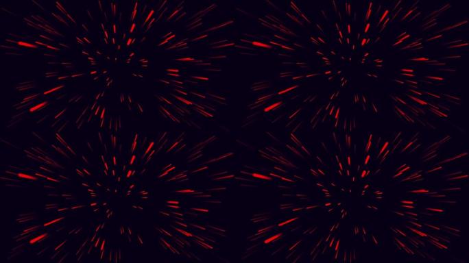 深色背景上的彩色红色直线。霓虹灯、激光和线条的抽象无缝循环动画。空间中的抽象霓虹灯线。未来派科幻台词
