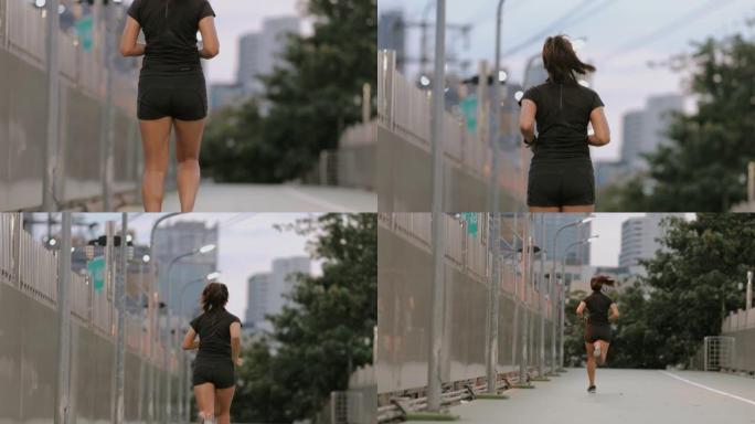 泰国慢跑者女子在城市下班后慢跑-股票视频