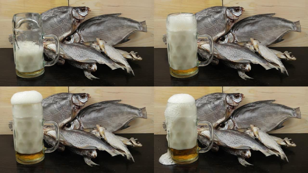 在stockfish的背景下，一个玻璃杯子里装满了啤酒