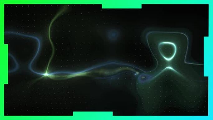 黑色背景上发光液体移动的动画，带有绿色和白色线条