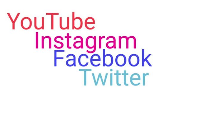 Facebook instagram，twitter youtube动画。社交互联网网络图形。