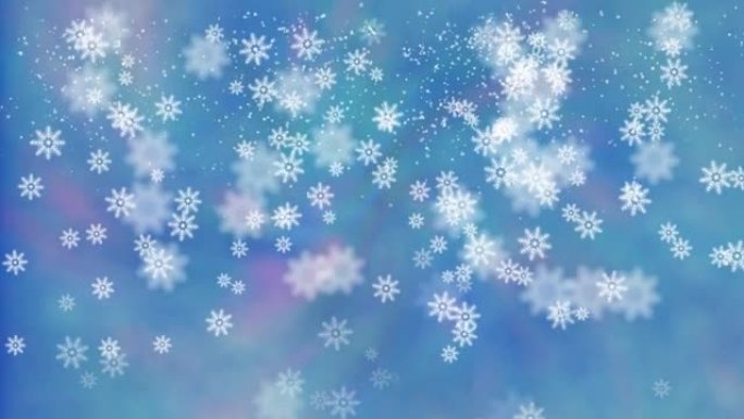 带有雪花的抽象虹彩蓝色背景。