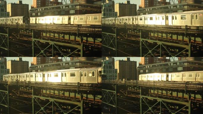 两列高架地铁列车基建驶过视频素材