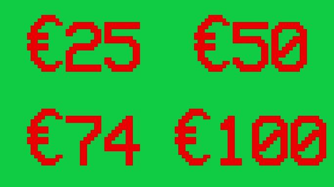 红色欧元从0上升到100-数字计数器数字0-100-以百分比加载进度条-0-100 €-从100增加