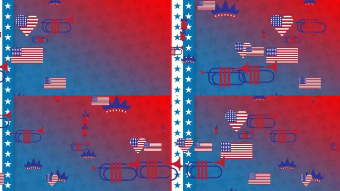 在星条旗背景上彩色美国国旗图标的动画