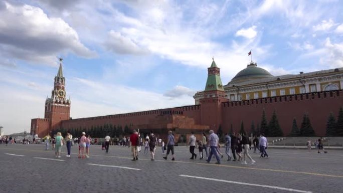 莫斯科红场克里姆林宫，列宁陵墓，斯帕斯卡亚钟楼。