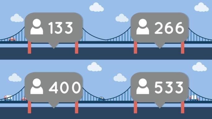 面对蓝天的桥上车辆数量不断增加的个人资料图标