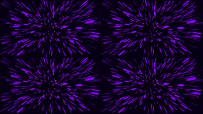 深色背景上的彩色紫色直线。霓虹灯、激光和线条的抽象无缝循环动画。空间中的抽象霓虹灯线。未来派科幻台词