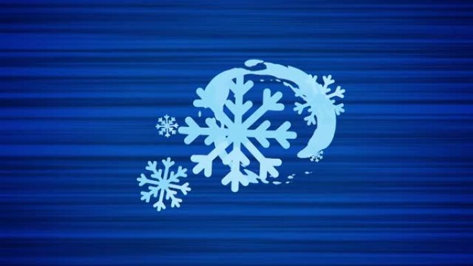蓝色背景上的雪花飞舞。雪花投掷的循环动画。在动态抽象背景上移动雪花。活跃的冬天。具有动作效果的冷酷动