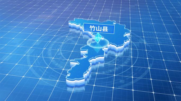 竹山县蓝白色科技定位区域三维玻璃地图