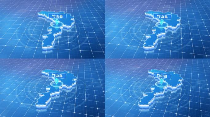 竹山县蓝白色科技定位区域三维玻璃地图