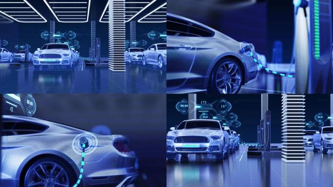 新能源电动汽车智能充电站素材(线框版）