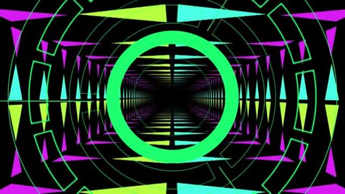 霓虹灯隧道扫描视频游戏屏幕的范围动画
