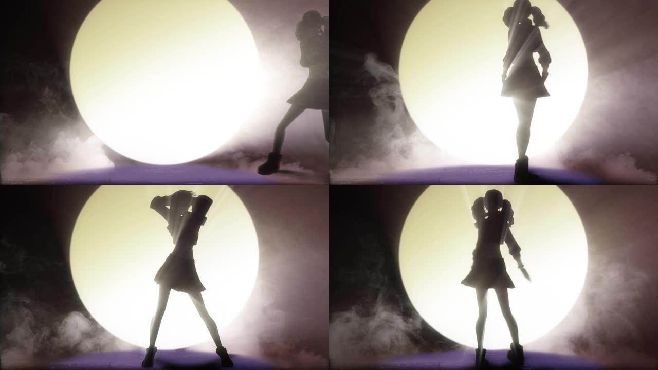 灯光舞台3D动画中的剪影K流行舞者