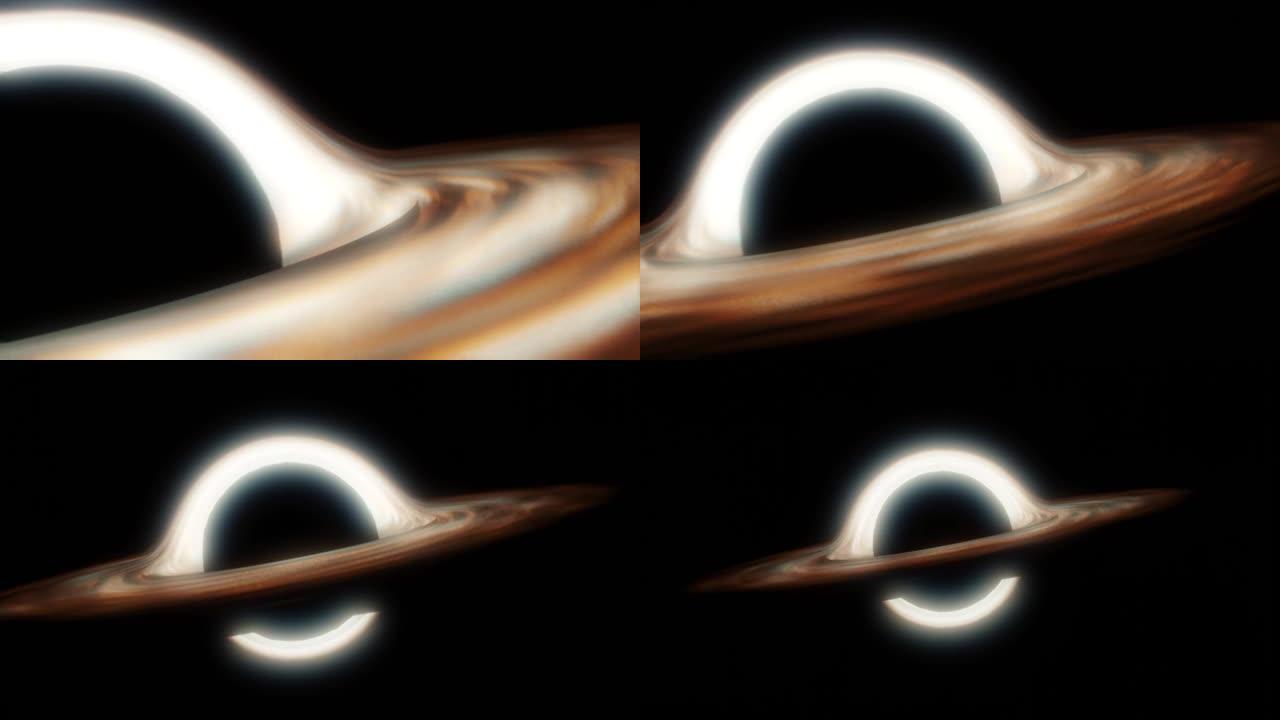 黑洞在太空中缓慢旋转。黑洞的事件视界。