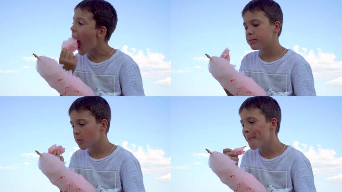 男孩吃棉花糖