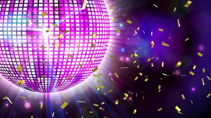 五彩纸屑掉落在发光镜子迪斯科球上的动画