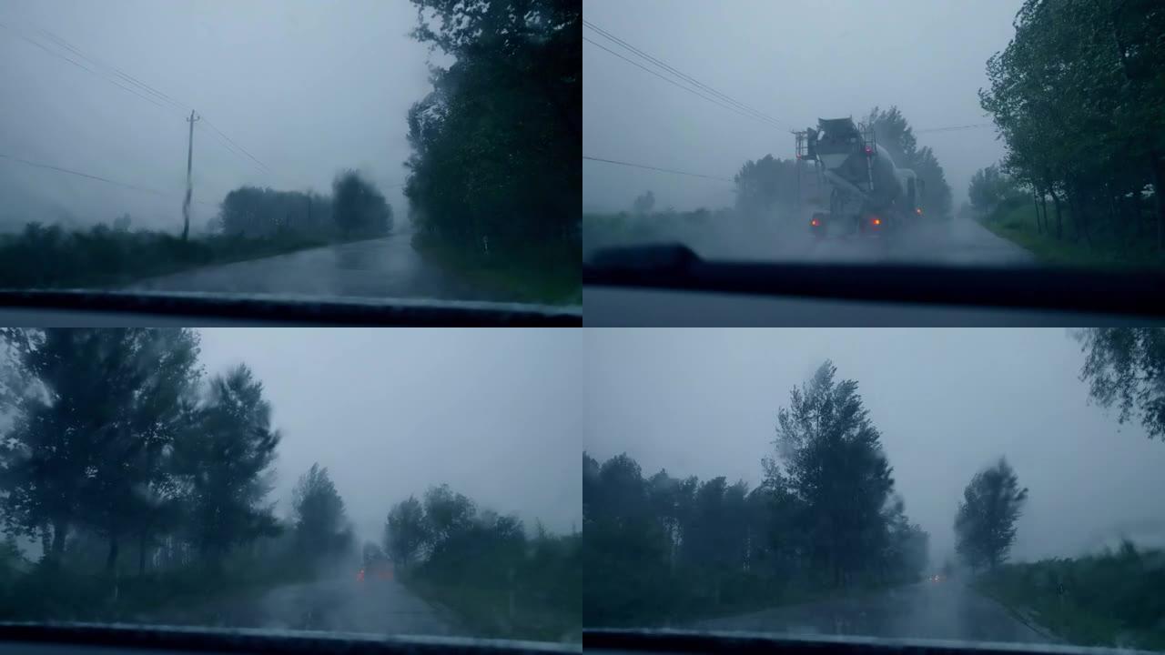 在雨天开车台风天气下雨天雨特写