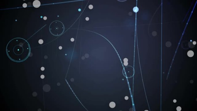 蓝色背景上的多个点与连接网络和光斑的数字动画