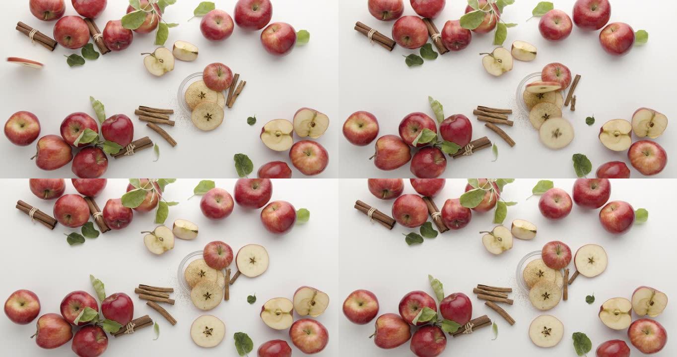 桌子上的苹果漂亮的红苹果用于商业果汁天然水果