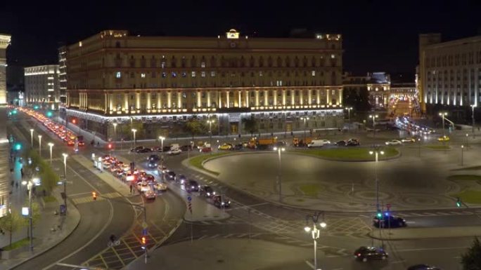 莫斯科卢比安卡广场的夜景，联邦安全局大楼