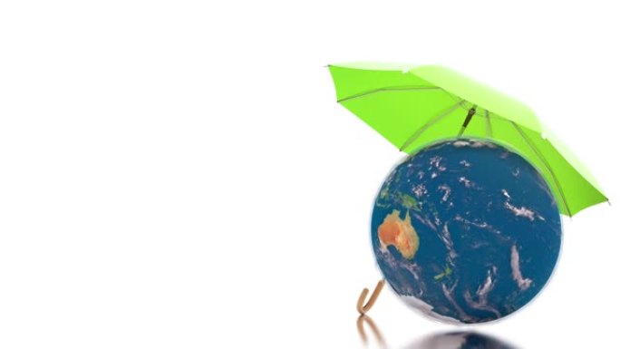 地球关怀概念在绿色保护伞的保护下旋转地球