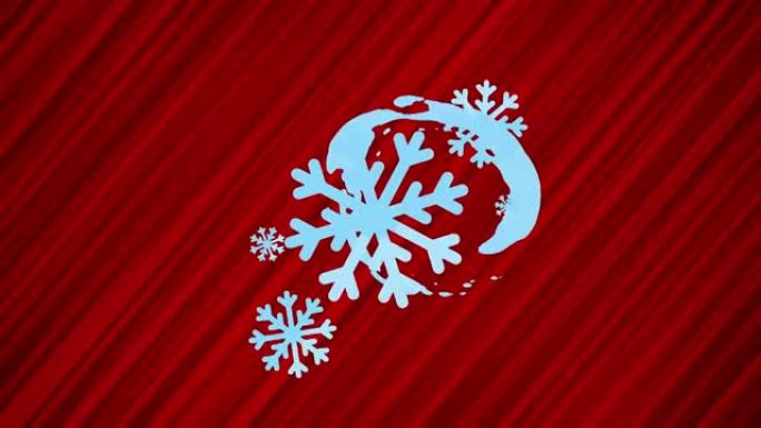 红色背景上的雪花飞舞。雪花投掷的循环动画。在动态抽象背景上移动雪花。活跃的冬天。具有动作效果的冷酷动