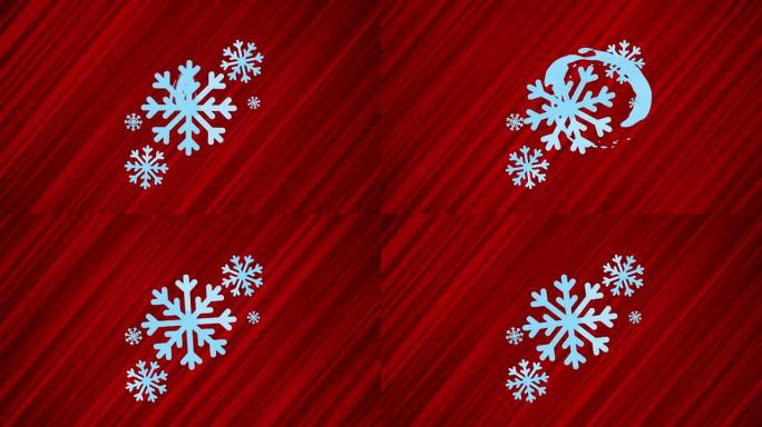 红色背景上的雪花飞舞。雪花投掷的循环动画。在动态抽象背景上移动雪花。活跃的冬天。具有动作效果的冷酷动
