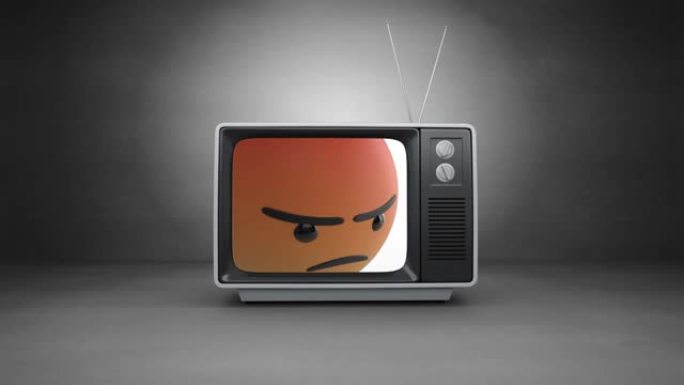 灰色背景下电视屏幕上愤怒的表情符号的数字动画