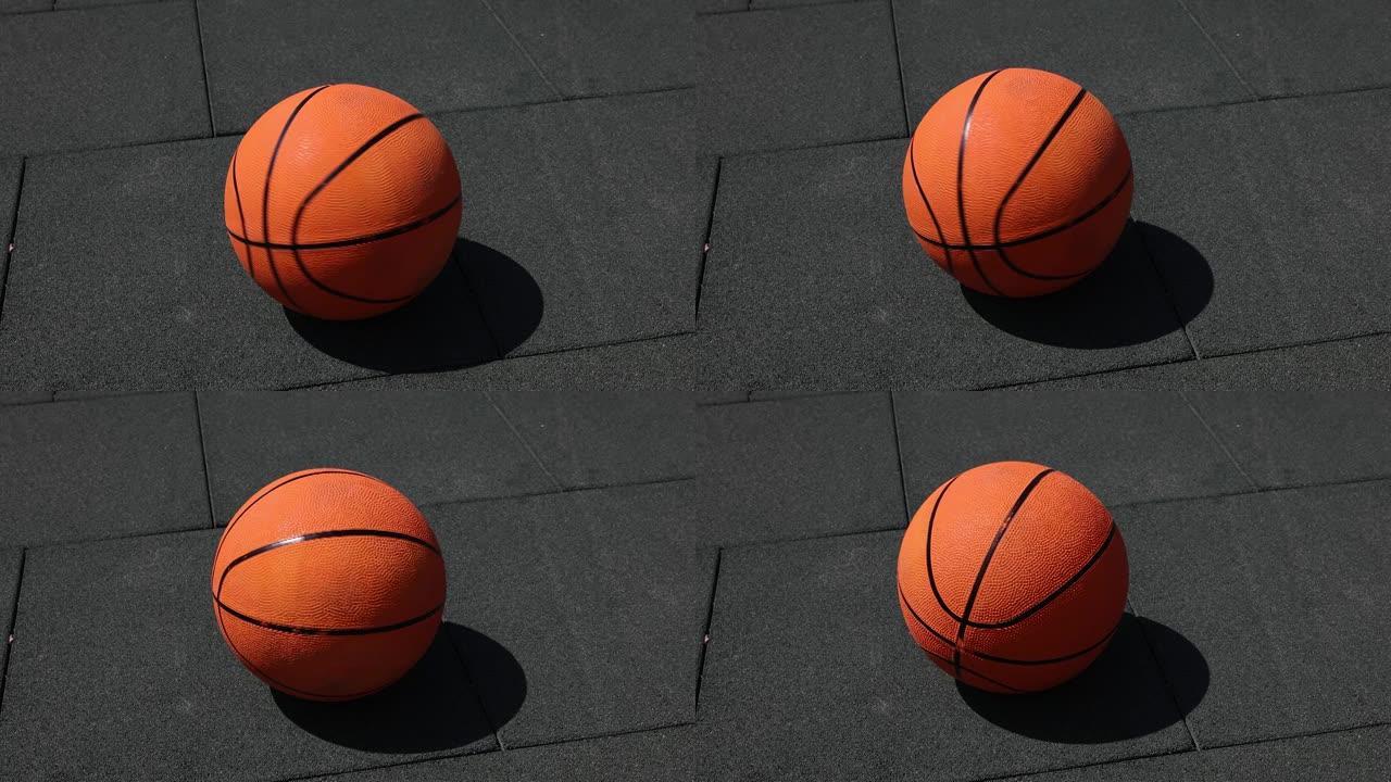 篮球在街道铺路上旋转
