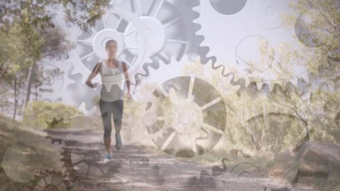 齿轮在健康女子跑步上旋转的动画