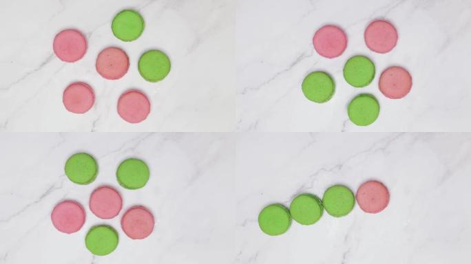 彩色杏仁粉在圆周运动中的循环停止运动动画。