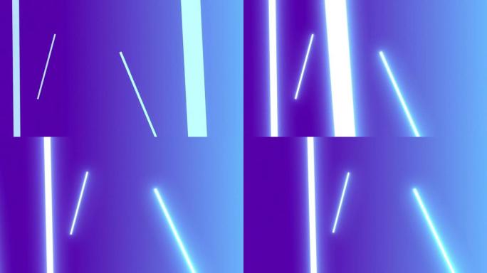 闪烁的蓝色霓虹灯在紫色背景上移动的动画