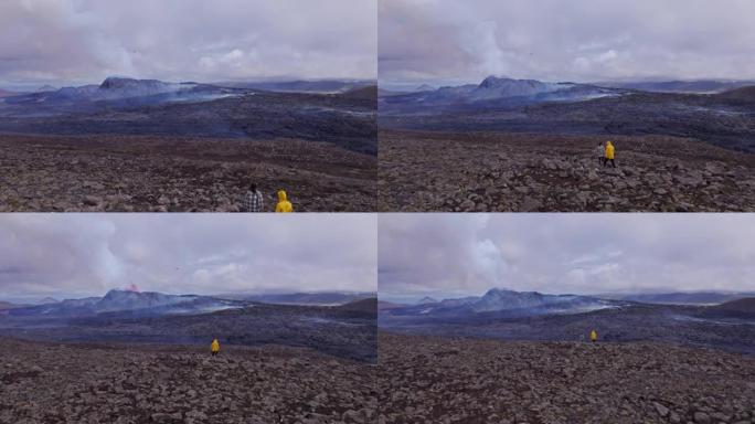 火山口上的岩浆瞥见火山的旅行者