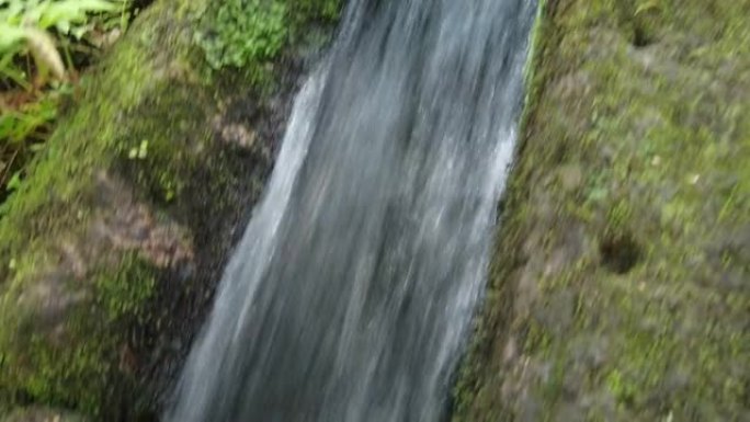水从长满苔藓的石头上冲下来