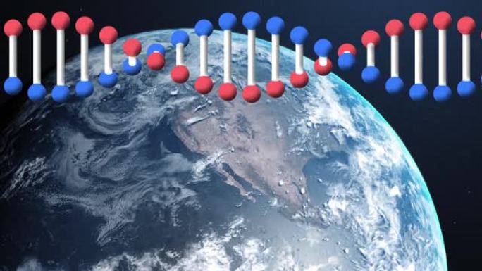 蓝色背景上的Dna结构在地球上旋转