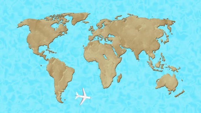 地球背景下的飞机动画。2D动画。移动世界背景。卡通飞机。循环录像4k股票视频