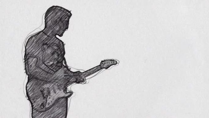 音乐家吉他手在纸上演奏电吉他卡通素描