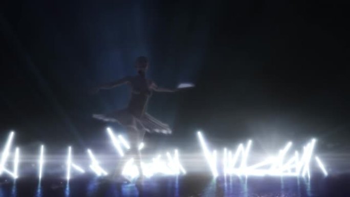 灯光舞台上的3D动画剪影芭蕾舞演员
