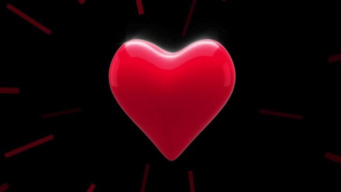 黑色背景上带有红色脉动射线的心脏图标动画